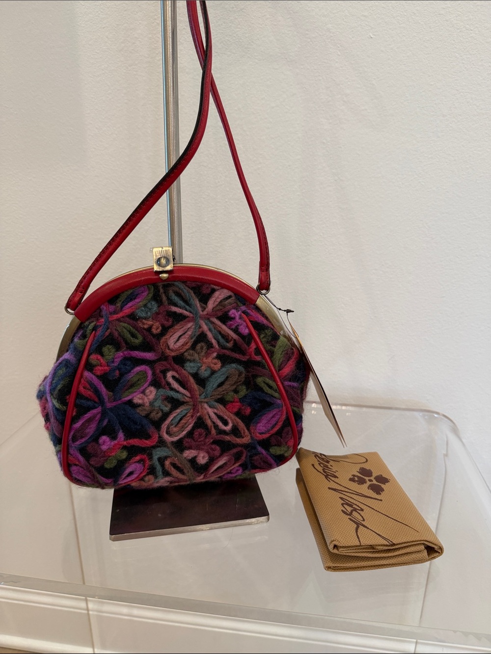Patricia Nash Multicolor Knit Floral Crossbody with Berry Red Trim - Picture 10 of 10